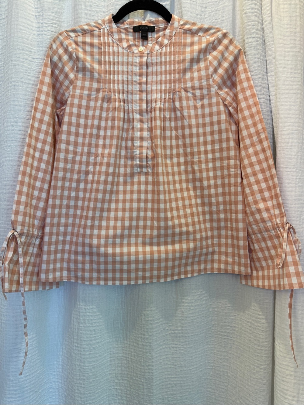J.Crew Gingham Pintuck Popover Blouse - XXS